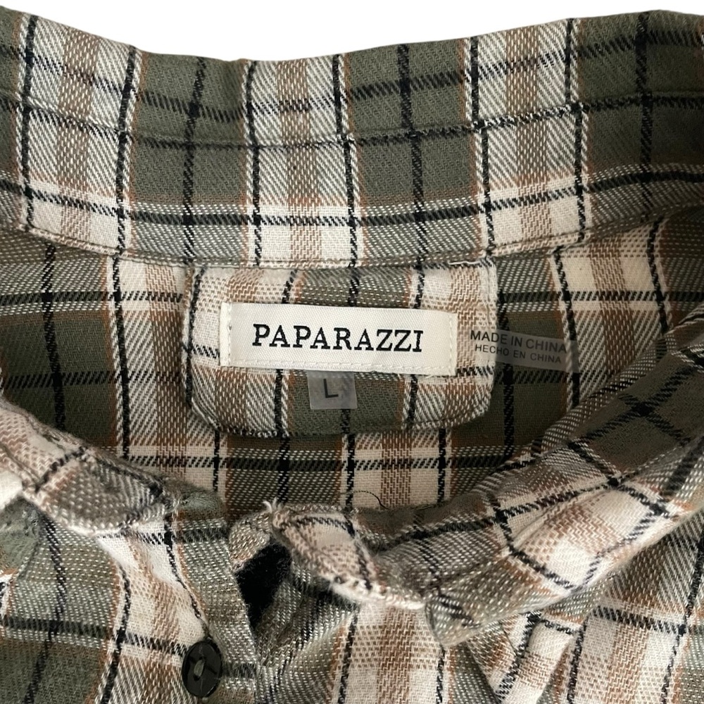 Paparazzi‎ Velvet Floral Embroidered Back Plaid Flannel Western Boho Shirt Large - Picture 9 of 12